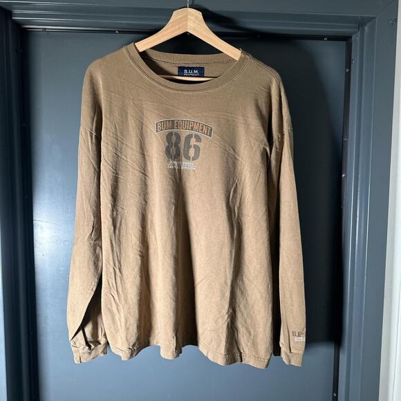 B.U.M. Equipment Tee Shirt Vintage 90s Long Sleeve Crewneck Brown Size Medium - Picture 1 of 2